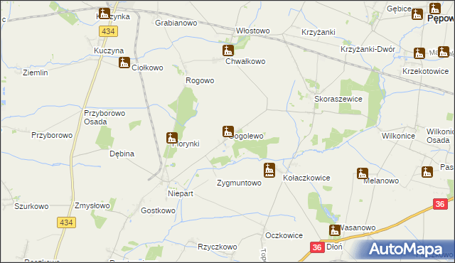 mapa Gogolewo gmina Krobia, Gogolewo gmina Krobia na mapie Targeo