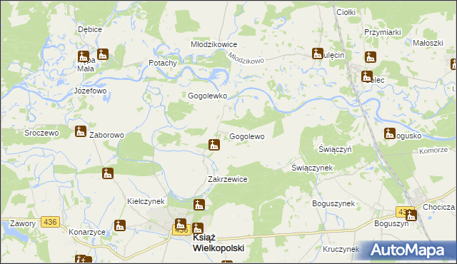 mapa Gogolewo gmina Książ Wielkopolski, Gogolewo gmina Książ Wielkopolski na mapie Targeo