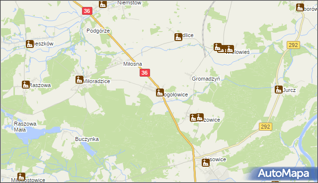 mapa Gogołowice gmina Lubin, Gogołowice gmina Lubin na mapie Targeo