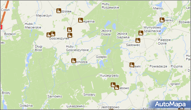 mapa Gołąbki gmina Trzemeszno, Gołąbki gmina Trzemeszno na mapie Targeo