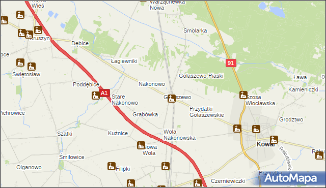 mapa Gołaszewo gmina Kowal, Gołaszewo gmina Kowal na mapie Targeo