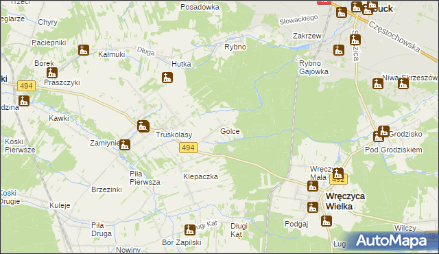 mapa Golce gmina Wręczyca Wielka, Golce gmina Wręczyca Wielka na mapie Targeo