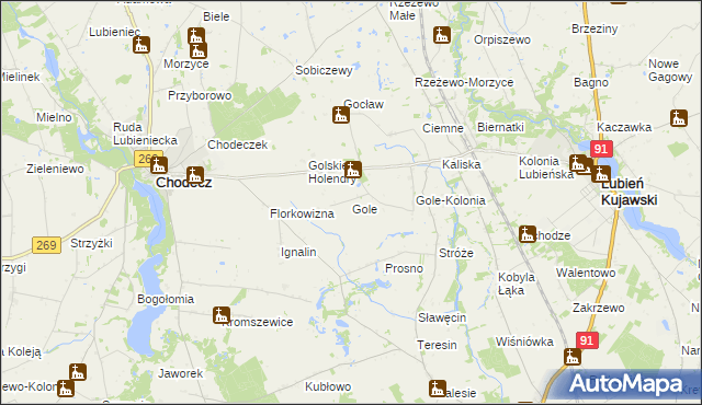 mapa Gole gmina Lubień Kujawski, Gole gmina Lubień Kujawski na mapie Targeo