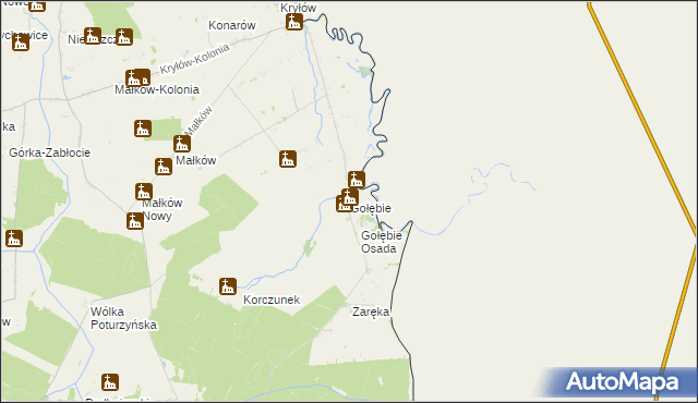 mapa Gołębie gmina Dołhobyczów, Gołębie gmina Dołhobyczów na mapie Targeo