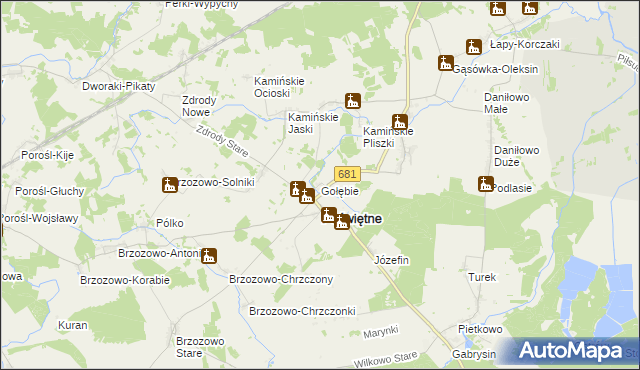 mapa Gołębie gmina Poświętne, Gołębie gmina Poświętne na mapie Targeo