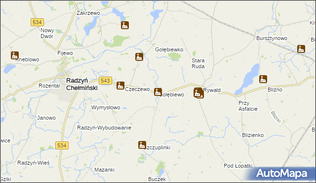 mapa Gołębiewo gmina Radzyń Chełmiński, Gołębiewo gmina Radzyń Chełmiński na mapie Targeo