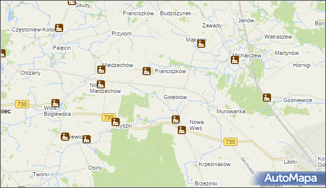 mapa Gołębiów gmina Jasieniec, Gołębiów gmina Jasieniec na mapie Targeo