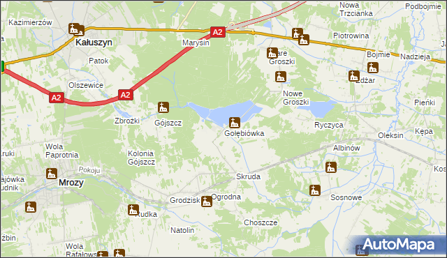 mapa Gołębiówka gmina Kałuszyn, Gołębiówka gmina Kałuszyn na mapie Targeo