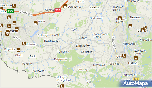 mapa Goleszów powiat cieszyński, Goleszów powiat cieszyński na mapie Targeo