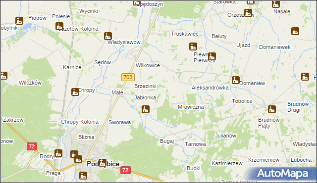 mapa Golice gmina Poddębice, Golice gmina Poddębice na mapie Targeo
