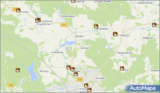mapa Golina gmina Wołów, Golina gmina Wołów na mapie Targeo