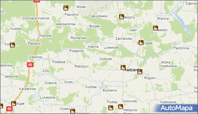 mapa Gołosze gmina Radzanów, Gołosze gmina Radzanów na mapie Targeo