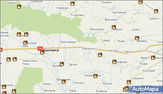 mapa Gołoszyce, Gołoszyce na mapie Targeo