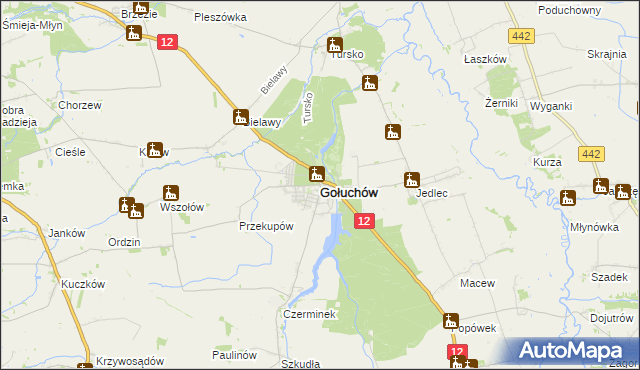 mapa Gołuchów powiat pleszewski, Gołuchów powiat pleszewski na mapie Targeo