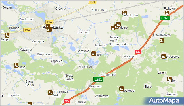 mapa Gołuń gmina Pobiedziska, Gołuń gmina Pobiedziska na mapie Targeo