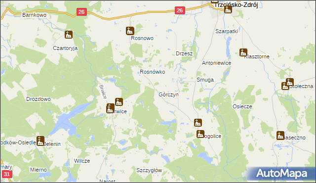 mapa Górczyn gmina Trzcińsko-Zdrój, Górczyn gmina Trzcińsko-Zdrój na mapie Targeo