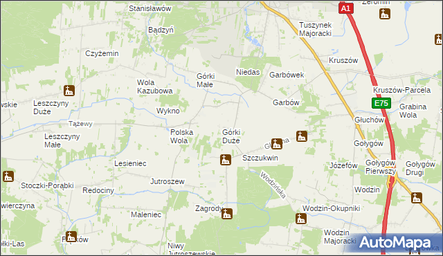 mapa Górki Duże gmina Tuszyn, Górki Duże gmina Tuszyn na mapie Targeo