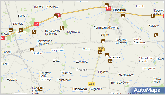 mapa Górki gmina Kłodawa, Górki gmina Kłodawa na mapie Targeo