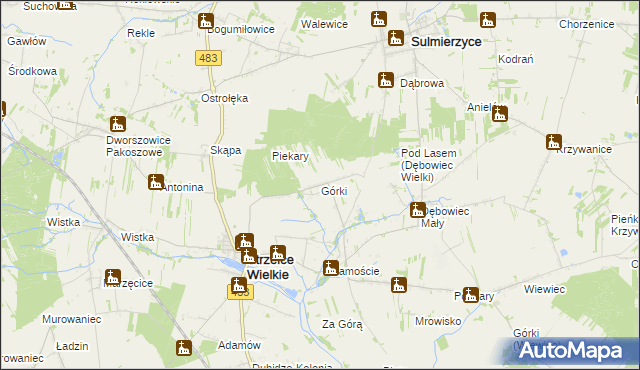 mapa Górki gmina Strzelce Wielkie, Górki gmina Strzelce Wielkie na mapie Targeo