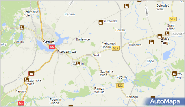 mapa Górki gmina Sztum, Górki gmina Sztum na mapie Targeo