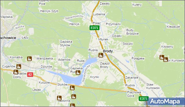 mapa Górki k. Brodów, Górki k. Brodów na mapie Targeo