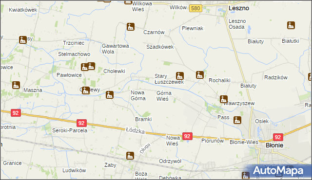 mapa Górna Wieś gmina Błonie, Górna Wieś gmina Błonie na mapie Targeo
