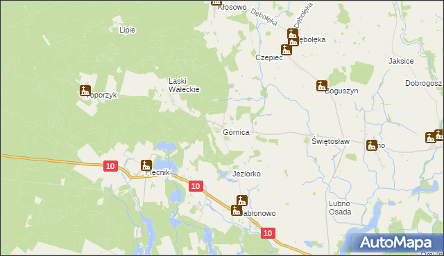 mapa Górnica gmina Wałcz, Górnica gmina Wałcz na mapie Targeo