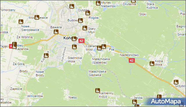 mapa Górny Młyn gmina Końskie, Górny Młyn gmina Końskie na mapie Targeo