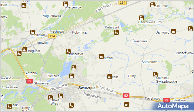 mapa Gortatowo gmina Swarzędz, Gortatowo gmina Swarzędz na mapie Targeo