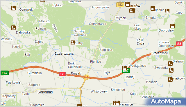 mapa Góry gmina Sokolniki, Góry gmina Sokolniki na mapie Targeo