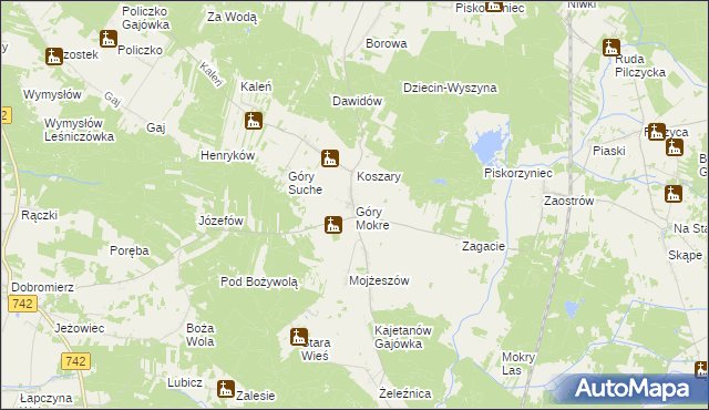 mapa Góry Mokre, Góry Mokre na mapie Targeo