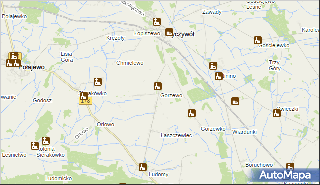 mapa Gorzewo gmina Ryczywół, Gorzewo gmina Ryczywół na mapie Targeo