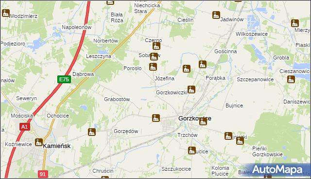 mapa Gorzkowiczki, Gorzkowiczki na mapie Targeo