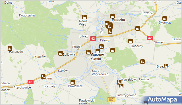 mapa Gorzów Śląski, Gorzów Śląski na mapie Targeo