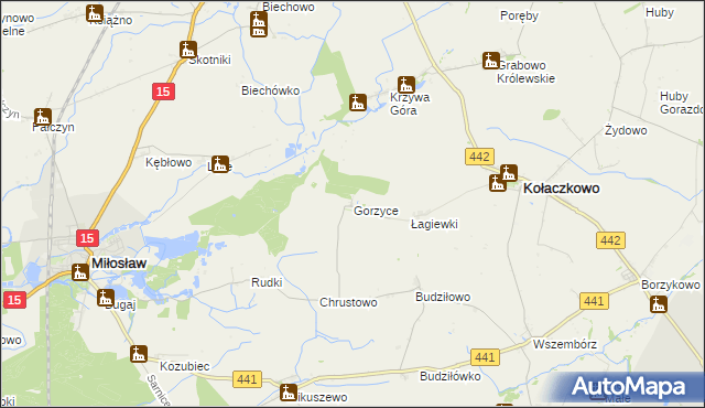 mapa Gorzyce gmina Miłosław, Gorzyce gmina Miłosław na mapie Targeo