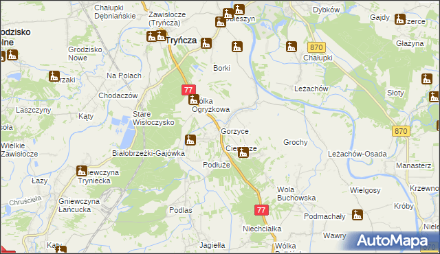 mapa Gorzyce gmina Tryńcza, Gorzyce gmina Tryńcza na mapie Targeo