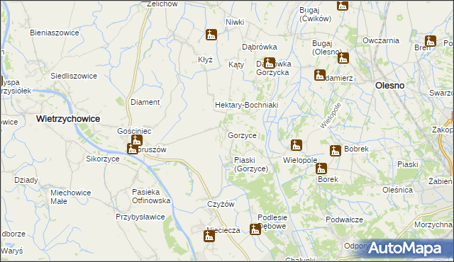 mapa Gorzyce gmina Żabno, Gorzyce gmina Żabno na mapie Targeo