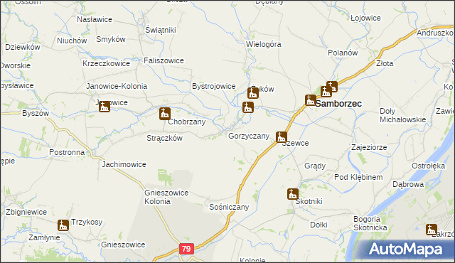 mapa Gorzyczany, Gorzyczany na mapie Targeo