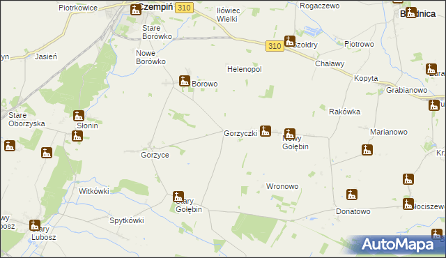 mapa Gorzyczki gmina Czempiń, Gorzyczki gmina Czempiń na mapie Targeo