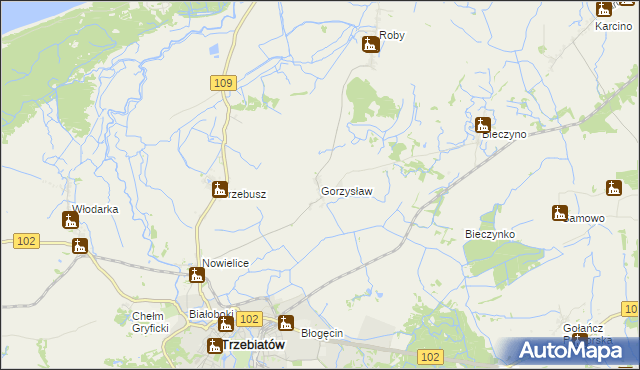 mapa Gorzysław gmina Trzebiatów, Gorzysław gmina Trzebiatów na mapie Targeo