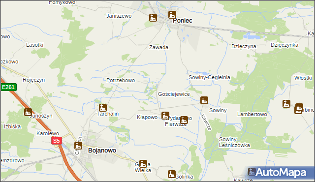 mapa Gościejewice, Gościejewice na mapie Targeo