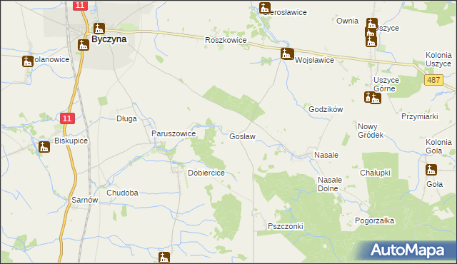 mapa Gosław gmina Byczyna, Gosław gmina Byczyna na mapie Targeo