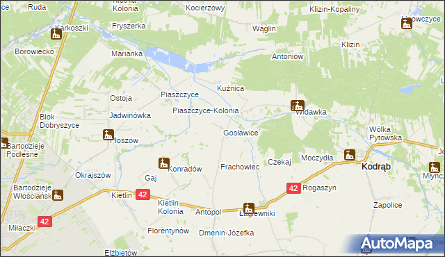 mapa Gosławice gmina Kodrąb, Gosławice gmina Kodrąb na mapie Targeo