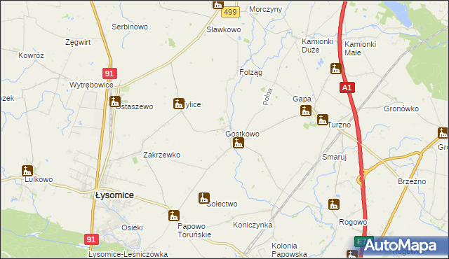mapa Gostkowo gmina Łysomice, Gostkowo gmina Łysomice na mapie Targeo