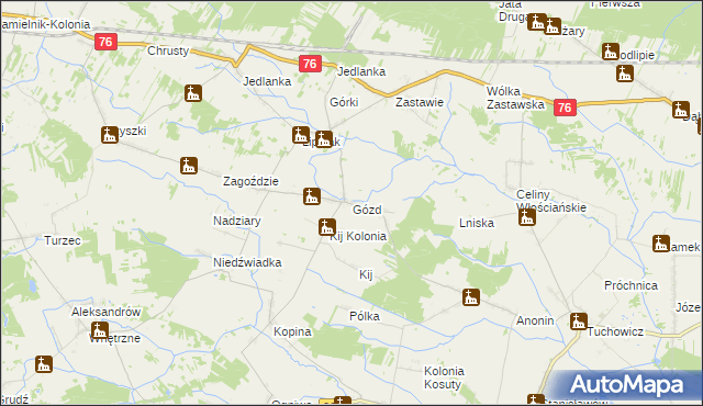 mapa Gózd gmina Stanin, Gózd gmina Stanin na mapie Targeo