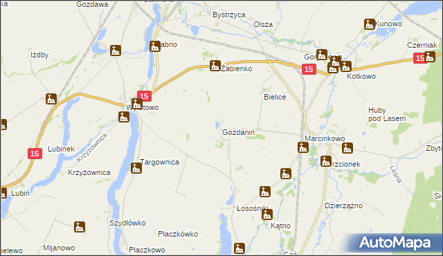 mapa Gozdanin gmina Mogilno, Gozdanin gmina Mogilno na mapie Targeo