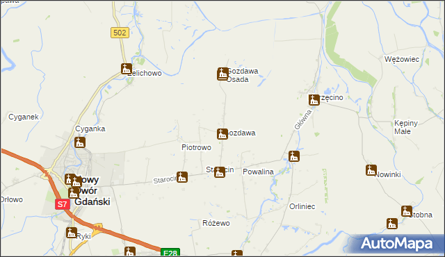 mapa Gozdawa gmina Nowy Dwór Gdański, Gozdawa gmina Nowy Dwór Gdański na mapie Targeo