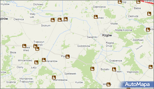 mapa Goździków gmina Rzgów, Goździków gmina Rzgów na mapie Targeo
