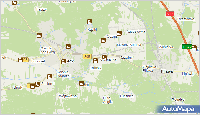 mapa Grabianka, Grabianka na mapie Targeo