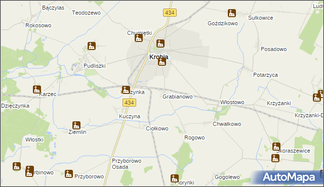 mapa Grabianowo gmina Krobia, Grabianowo gmina Krobia na mapie Targeo